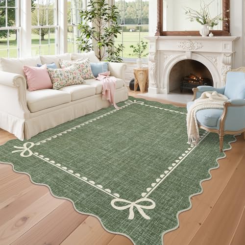 GarveeHome Scalloped Bow Rug 5x7 Washable Green Rug for Bedroom Living Room - color: Green, size: 5' x 7' (Rectangular)