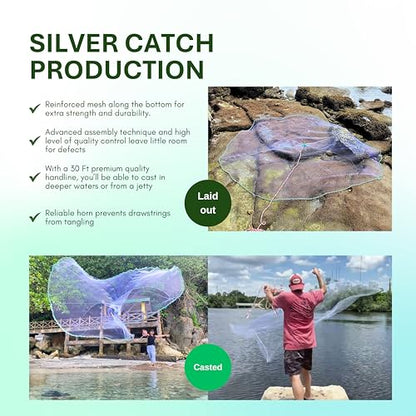Cast Nets 4.5ft-10ft Radius|3/8",1/2",1" Mesh for Fishing with Chain Bottom, Salt Water Casting Fishing Net Gear, Easy Throw Nets Fishing Bait - Elite Series - size: 10' Radius | 2" Mesh