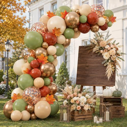 Paready Fall Balloons, 60 Pcs Sage Green Brown for Thanksgiving Party - color: Green Brown