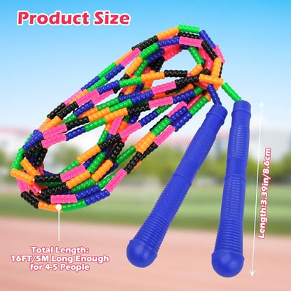 Coolrunner 16 FT Long Jump Rope(4 PACK), Double Dutch Jump Ropes Soft Beaded Skipping for Kids Adults Plastic Segmented Long Enough for 4-5 Jumpers - color: blue