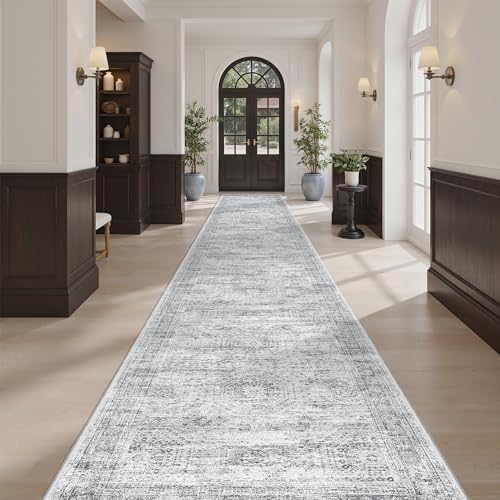 Soalmost Hallway Runner Rug 2'6" x 16' Washable Long Kitchen Rugs Grey - color: Grey, size: 2'6" x 16' (Runner)