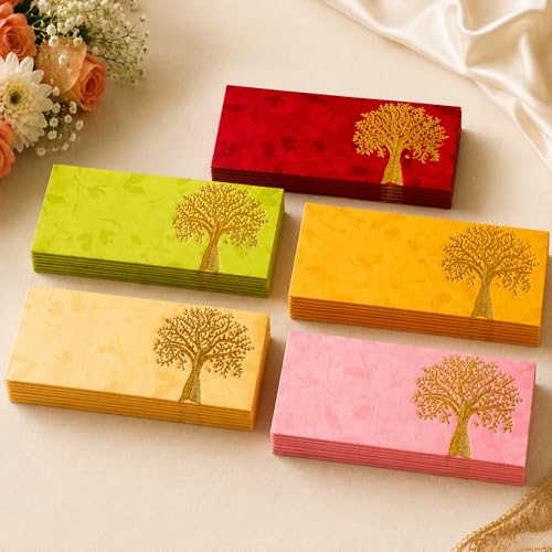 LoveNspire Money Envelopes (7.5 x 3.5 Inch) Decorative Tree of Life Pattern Shagun Lifafa for Indian Wedding, Birthday | Cash Gift Holder & Home Savings Organizer Pack of 50 - color: Tree of Life, size: Pack of 50