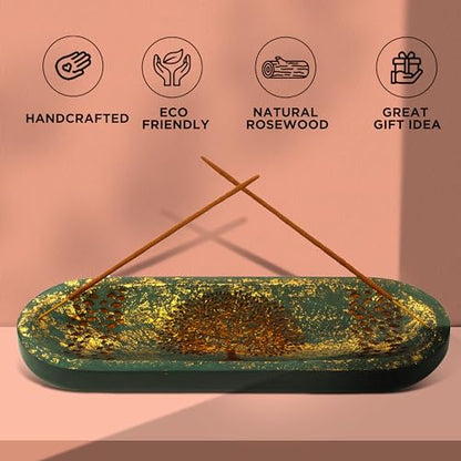 Incense Holder for Sticks Hand Carved - Tree of Life - Incense Burner/Ash Catcher- Handmade Wooden Insence Tray – Modern Gift Home/Room/Kitchen Décor 11x4x1.5 Inch - style: LIFE TREE BLUE GOLD