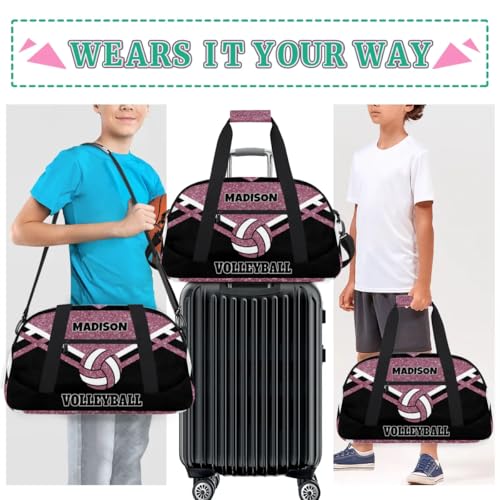 Custom Name Sports Volleyball Bag, Gym Bag Sports Travel Duffle Bag Tote Carry On Weekend Sports Travel Bag, Water Pink Glittering with Black - color: Pink Black