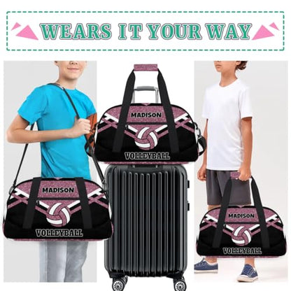 Custom Name Sports Volleyball Bag, Gym Bag Sports Travel Duffle Bag Tote Carry On Weekend Sports Travel Bag, Water Pink Glittering with Black - color: Pink Black