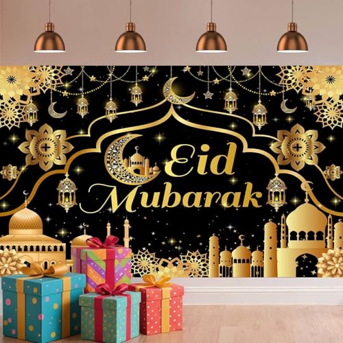 20x10ft Ramadan & Eid Mubarak Backdrop, Muslim Ramadan Decorations Banner, Home Muslim Eid Festival Party Supplies, Photo Booth Background - size: 20 x 10 FT