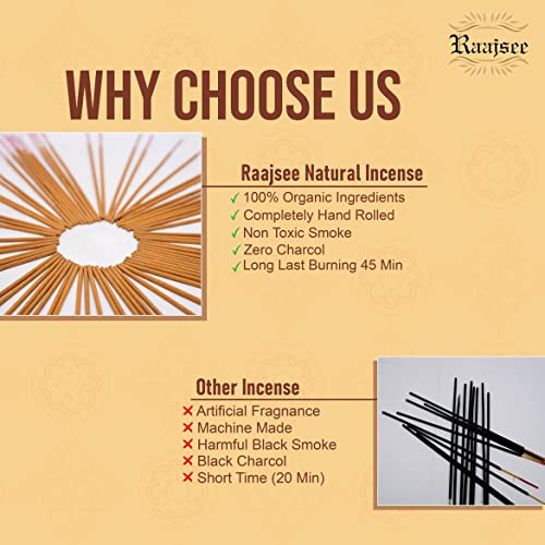 Raajsee Sandalwood Incense Sticks 100 Gm Pack-100% Pure Organic Natural Hand Rolled Free from Chemicals-for Church,Aroma Therapy,Relaxation,Meditation & Sensual Therapy - color: Sandalwood