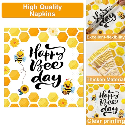 Qyeahkj 100 Pcs Bee 1st Birthday Party Supplies Paper Plates and Napkins Set Disposable Bee First Birthday Tableware Decorations for Bees Theme Baby Shower Serves 25 - style: Bee 1st