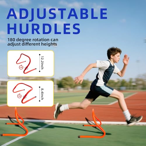 Sunbaba Agility Ladder Speed Training Equipment Set with 20ft Agility Ladder,4 Hurdles,12 Cones,Jump Rope,Running Parachute-Ideal Training Equipment for Youth Adults in Soccer Football Basketball