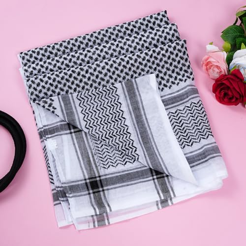 Jmkcoz Arab Shemagh Tactical Desert Keffiyeh Head Scarf Arabic Turban Neck Headwear Wrap Arab Muslim Costume for Men Women - color: Black and White