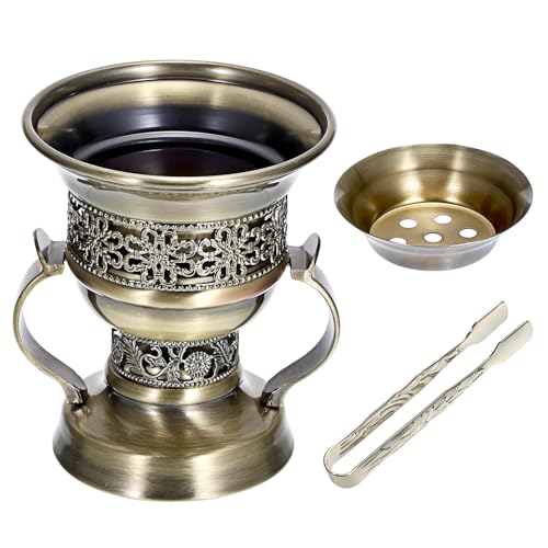 JUXYES Vintage Incense Burner Holder with Ash Catchers and Tongs, Metal Censer Antique Charcoal insencents Burner Zinc Alloy Spiritual Aromatherapy Yoga Meditation Retro Home Decoration