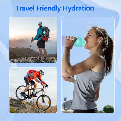 BPA Free Bike Water Bottle 24oz, Leakproof & Reusable Cycling Squeeze Bottle with Pull-Top Lid & Capacity Scale, for Bicycle, Mountain Bike, Gym, Running, School, Hiking - color: Green pink
