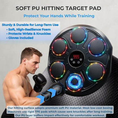 Premium Heavy Duty Burwayo Smart Music Boxing Machine for Adults | Wall-Mounted Bluetooth Punching Pad with Lights, 12 Modes Speeds, Adjustable Height, Gloves Included – Home Fitness for Teens
