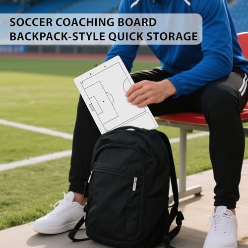 Magnetic Soccer Coaches Clipboard, White Double-Sided Dry Erase Coach Board, Tactics Whiteboard with Color Magnetic Sticker and 2 Markers for Coaches Gift - style: Soccer-B