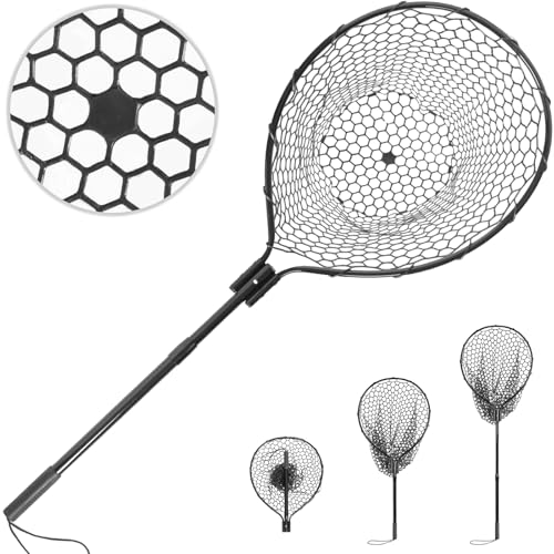 High Strength Large Landing Net, Fishing Net with Long Telescoping Handle | Soft Rubber Mesh, 60 in Max Length, 23 × 18 in Hoop, Landing Nets for Fishing, Ideal for Boat, Pier, River Angling