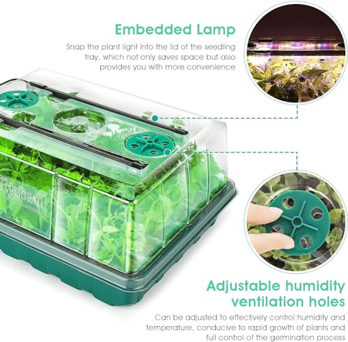 Seed Starter Tray with Grow Light, 192-Cell Seed Starter Kit, Seedling Starter Trays with Humidity Domes, Automatic Timer, Adjustable Light Indoor Gardening Plant Germination Trays - color: Green 4 Set