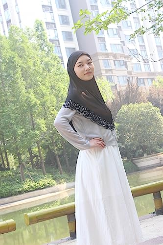 Instant Hijab Scarf for Women Muslim Women Clothing Headscarf for Girls with Czech Rhinestone - color: Black-wavy Edge