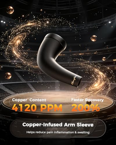 Copper Compression Arm Sleeves for Men & Women - Workout and Everyday Use | Full Arm Brace for Forearm, Bicep, Triceps, Pain Relief for Tennis Elbow, Basketball, Golf, Arthritis, Tendonitis, Bursitis - style: Black-L