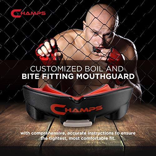 Champs MMA Breathable Mouth Guard for Boxing, MMA, Jiu Jitsu, Muay Thai, Wrestling & Combat Sports – Easy Fit, Boil & Bite Design Mouthpiece – Durable Boxing Mouthguard for Men & Adults, Case Included - color: Black