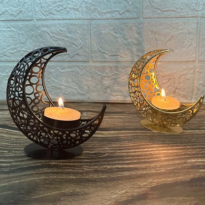 Elegant Moon Shaped Table Decor Metal Stand Soft Lighting for Couple Housewives and Interior Decor Enthusiasts Candlestick