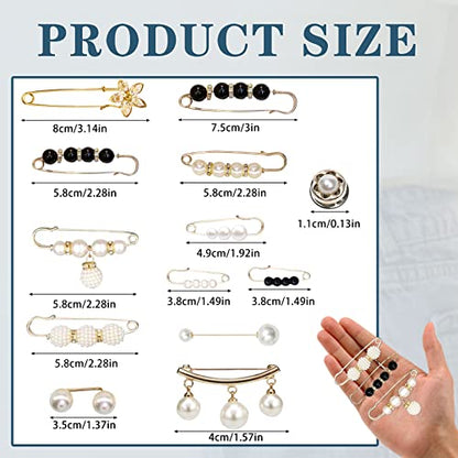 36 Pcs Pearl Brooch Pins Sweater Shawl Clip Neckline Safety Pin Faux Rhinestones Brooches for Women Clothing Dress Pants Skirt Waist Decoration Accessories