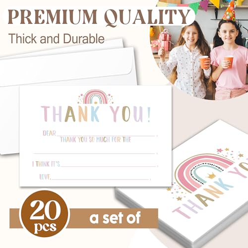 Kids Thank You Cards with Envelopes, Boho Rainbow Theme Fill in the Blank Thank You Notes for Kids, Toddler Stationery Set, Ideal for Birthday Party, Graduation & School Gag Gifts - B07 - color: Boho Rainbow Style