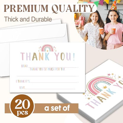 Kids Thank You Cards with Envelopes, Boho Rainbow Theme Fill in the Blank Thank You Notes for Kids, Toddler Stationery Set, Ideal for Birthday Party, Graduation & School Gag Gifts - B07 - color: Boho Rainbow Style