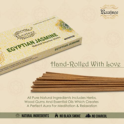 Raajsee Jasmine Flower Natural Incense Sticks 100 Gm Pack-100% Pure Organic Natural Hand Rolled Free from Chemicals-Perfect for Church,Aroma Therapy,Relaxation,Meditation,Positivity,Healing 100gm Pack - color: Jasmine