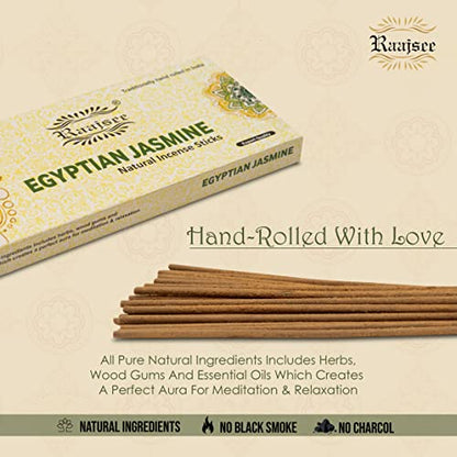 Raajsee Jasmine Flower Natural Incense Sticks 100 Gm Pack-100% Pure Organic Natural Hand Rolled Free from Chemicals-Perfect for Church,Aroma Therapy,Relaxation,Meditation,Positivity,Healing 100gm Pack - color: Jasmine