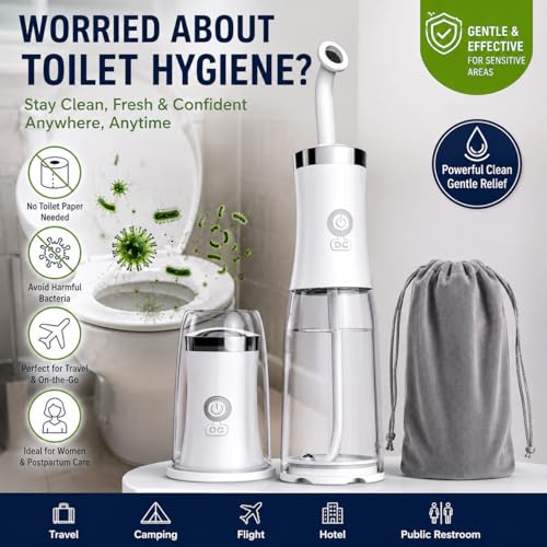 Rechargeable Portable Bidet Sprayer, 4 Pressure Options for Personal Cleaning, Travel Bag Included - Essentials for Postpartum/Perineal/Hemorrhoid Care