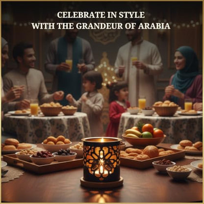 Dukhni Oud & Musk Gift Set | 30ml Oud Diffuser Oil, 6ml Misk Rijali Attar, Wrought Iron Burner, Brass Bowl, Wooden Coaster & Tea Light Candle | Perfect for Ramadan & Eid Gifting