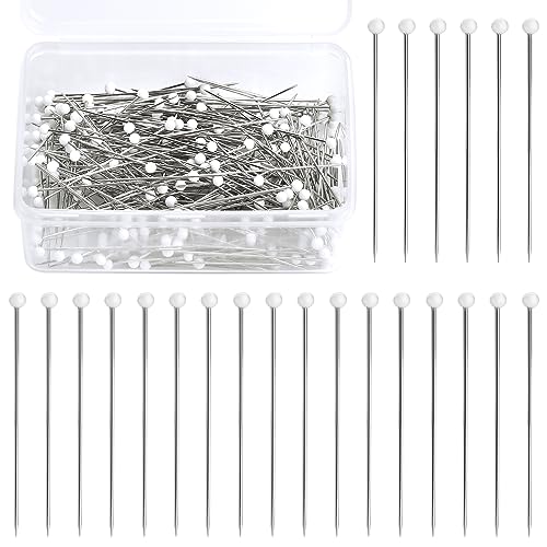 Sewing Pins, 300 PCS Straight Pins for Fabric, White Pearlized Ball Head Quilting Pins Long 1.5inch with Transparent Plastic Box for Dressmaker, Jewelry DIY Decoration and Sewing Project - color: White