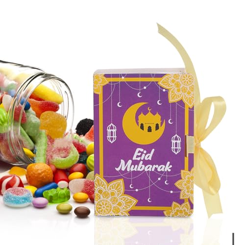 VILLCASE Eid Mubarak Candy Boxes 20pcs Paper Party Candy Containers Book Shaped Packaging Boxes for Ramadan Treat Holders Storage Supplies