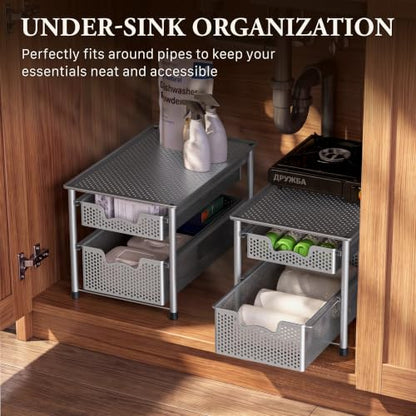 Simple Houseware Stackable 2 Tier Sliding Basket Organizer Drawer, Silver - color: Silver, size: 2-Tier