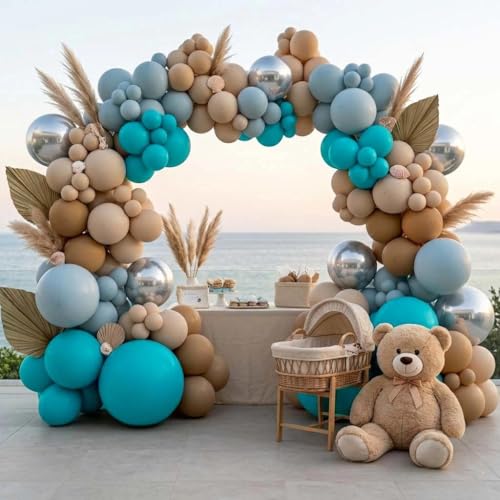 Teal Balloons Turquiose Double Stuffed Balloon Garland Arch Kit Latex Different Sizes For Birthday Baby Shower Dolphin Mermaid Engagement Anniverasry Party Decoration | Turquiose Teal Blue Balloon Garland Kit For Birthday Baby Shower Dolphin Engagement An