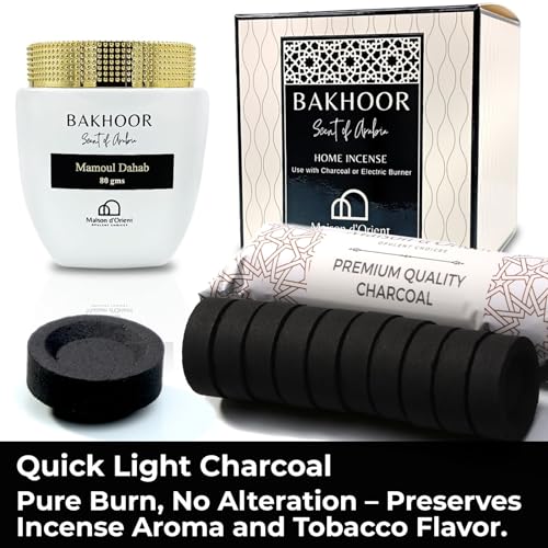 Charcoal Briquettes for Bakhoor (Quick Light Coal) - Bamboo Charcoal for Frankincense and Resin Incense Burner - Small Tablets Single Roll (10 Discs)