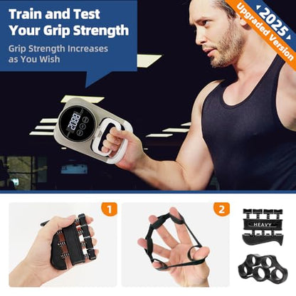 Grip Strength Tester Hand Gripper - Grip Strength Trainer Hand Dynamometer Handheld Meter LED Display Comfortable 265 Lbs / 120 Kgs Finger Strengthener for Sports Home School Gym Use - color: Gray
