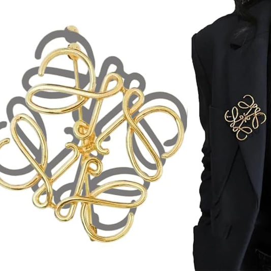 Gold Brooch Pin, Metal Fashion Accessory for Women Party Outfit Coat Scarf Bag Decoration Golden Interlocking Design Brooch
