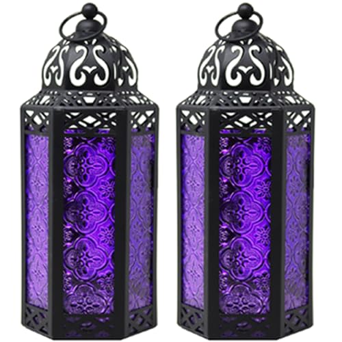 Vela Lanterns Decorative Indoor Gothic Candle Holders, Purple, M, 2-Pack - color: Purple