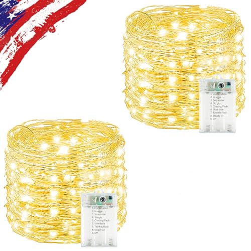 2 Pack Fairy Lights Battery Operated Twinkle Lights Warm White - color: Warm White, size: 2PK 120LED