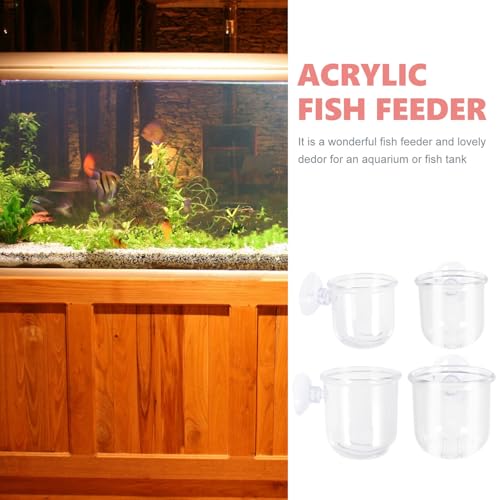 ULTECHNOVO 4pcs Glass Fish Tank Feeder Cups with Suction Cups, Aquarium Water Grass Containers for Betta and Shrimp Feeding, Small Large Sizes for Aquarium Accessories