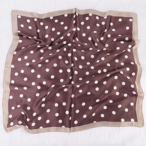 Head Scarf for Women Like Silk Satin Hair Scarves Polka Dot Printed Square Neck Handbags Scarf Bandanas 27.5 Inches - color: Coffee