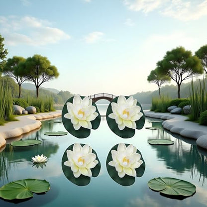 4 Pcs Artificial Floating Foam Lotus Flower with Water Lilys Pad Ornanments,Lifelikes Fake Lotus Flowers for Patio Pond Pool Fish Tank Aquarium Home Garden Special Decoration Outdoor Décor