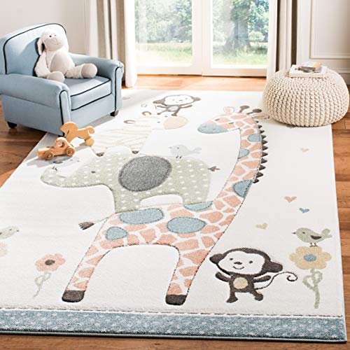SAFAVIEH Carousel Kids Collection Accent Rug - 4' x 6', Ivory, Animal Design, Non-Shedding & Easy Care, Ideal for High Traffic Areas for Boys & Girls in Playroom, Nursery, Bedroom (CRK120A) - color: Ivory, size: 4' x 6' (Rectangular)