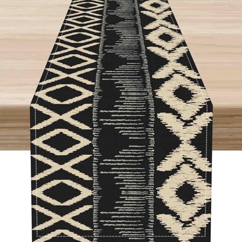 African Table Runner, Traditional Tribal African Mud Pattern Abstract Geometri Print Ethnic Coffee Table Center Decor for Home Kitchen Dining Patio Holiday Party Indoor Outdoor Table, 13"x36" Inch - color: African-6, size: 13x36" Table Runner