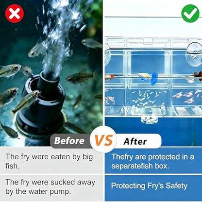Fish Breeding Box,Breeding Box for Fish Tank,Fish Breeder Box for Aquarium | Triple-Chamber Transparent,With Suction Cups & Hook,Tank for Betta,Guppy,Shrimp,Separator & hatchery