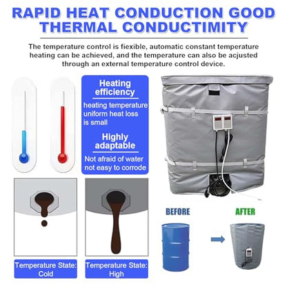 200l/1000l Ibc Barrel Heating Blanket, Intelligent Temperature Control Ibc Barrel Heating Jacket,With Digital Display,Adjustable Temperature,Suitable For Ibc Plastic Tanks,Pipes,110v/220v 1000L - size: 1000L
