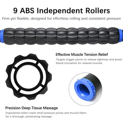 Muscle Roller Massage Roller Stick- Deep Tissue Fascia Blaster for Myofascial Pain Relief, Lymphatic Drainage & Body Sculpting, Handheld Physical Therapy & Recovery Tool (Blue & Black - color: Blue Black