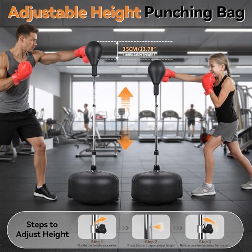 Punching Bag with Stand, Heavy Boxing Bag for Teens & Adults, Height Adjustable Speed Bag for Boxing Training with Boxing Gloves, Standing Boxing Equipment for Stress Relief & Fitness