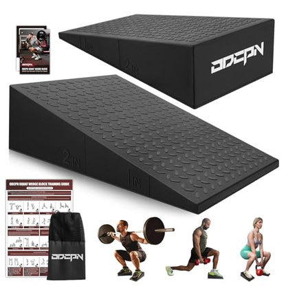 Squat Wedge Block, 1500 LBS Capacity, Non-Slip Heel Elevated Squat Wedge | Storage Bag & Training Poster, 2-Pack Slant Board for Gym Squats to Improve Ankle Mobility, Balance, Strength & Weightlifting